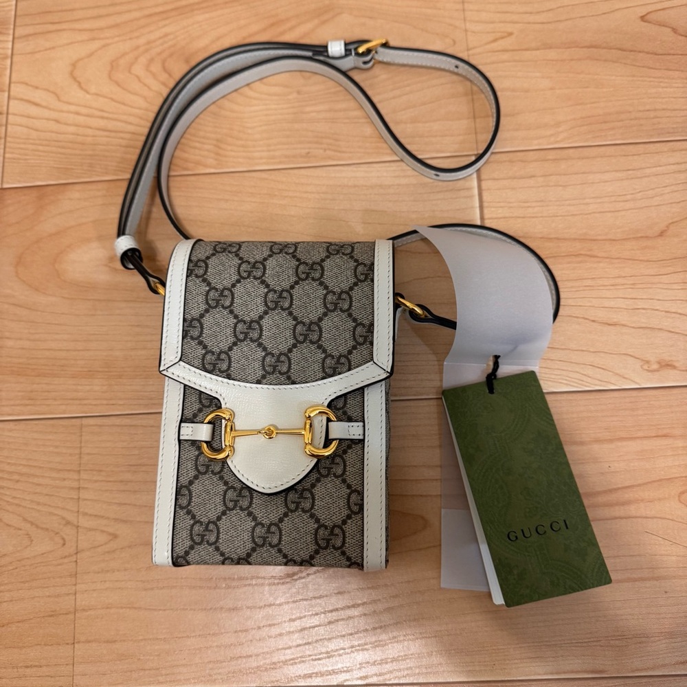 Gucci Horsebit 1955 GG Beige White Small Crossbody Bag Gold Hardware. Never used - Picture 2 of 9